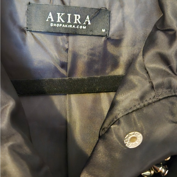 AKIRA Black Studded Patch Puffer Bomber Jacket - Picture 3 of 3